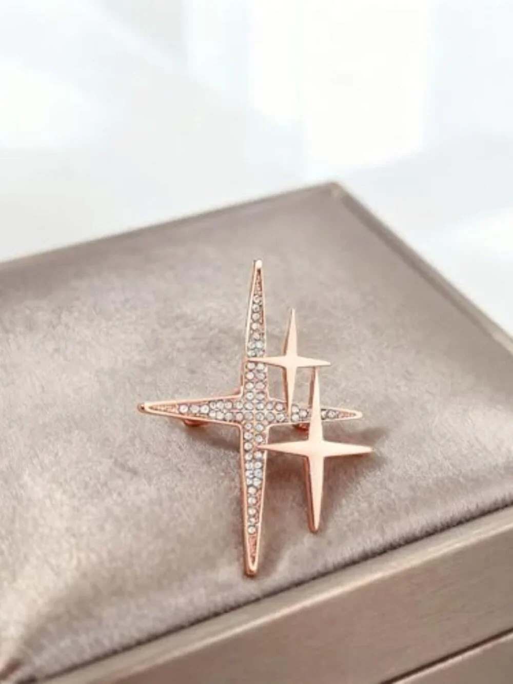 New - Gold Plated Cross Star Lapel Brooch Pin‎ for Women Cubic Crystal Starburst